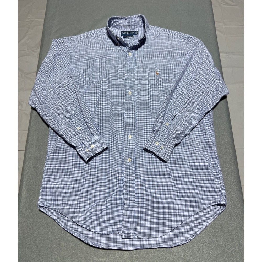 Ralph Lauren Yarmouth Blue White Check Cotton Oxford Shirt Mens 15.5 32/33